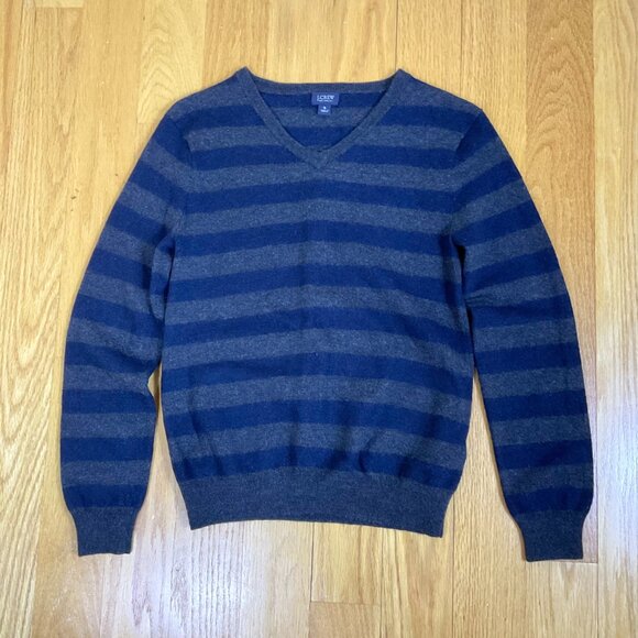J. Crew Gray and Blue Striped V-Neck Sweater - Picture 4 of 7
